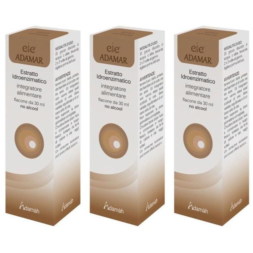 Tre confezioni di Adamàh EIE Adamar Gocce, 30 ml, senza alcool.
