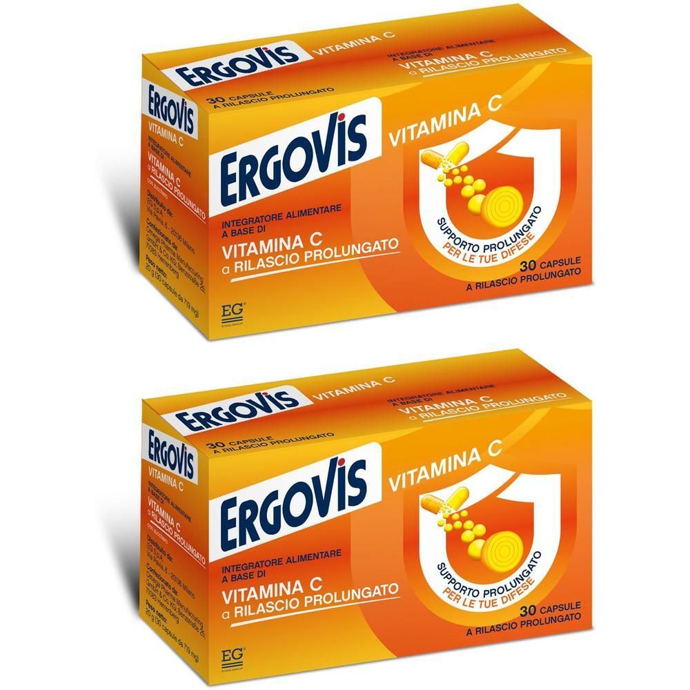 Due confezioni di capsule ERGOVIS Vitamina C a rilascio prolungato.