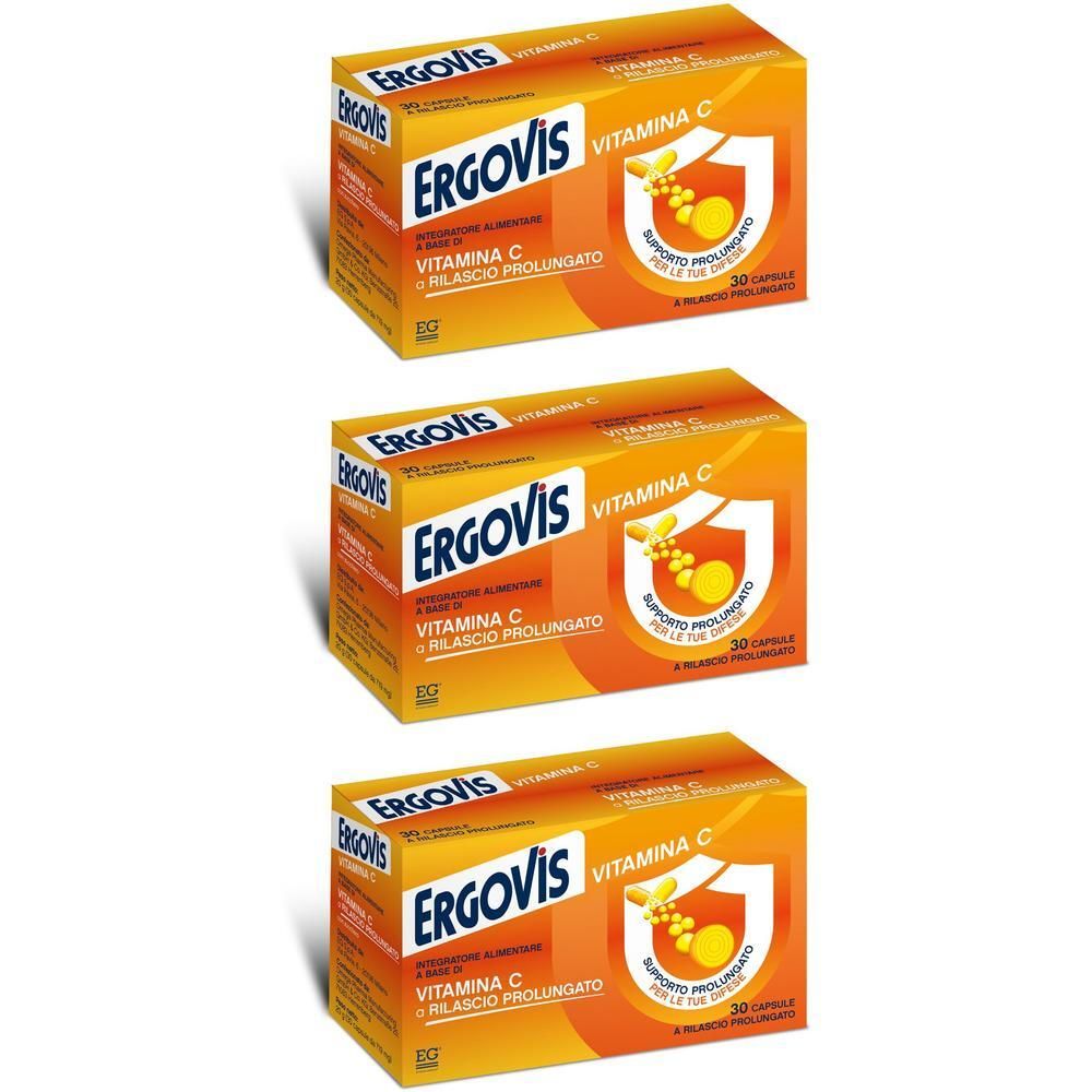 Tre confezioni di ERGOVIS Vitamina C a rilascio prolungato.