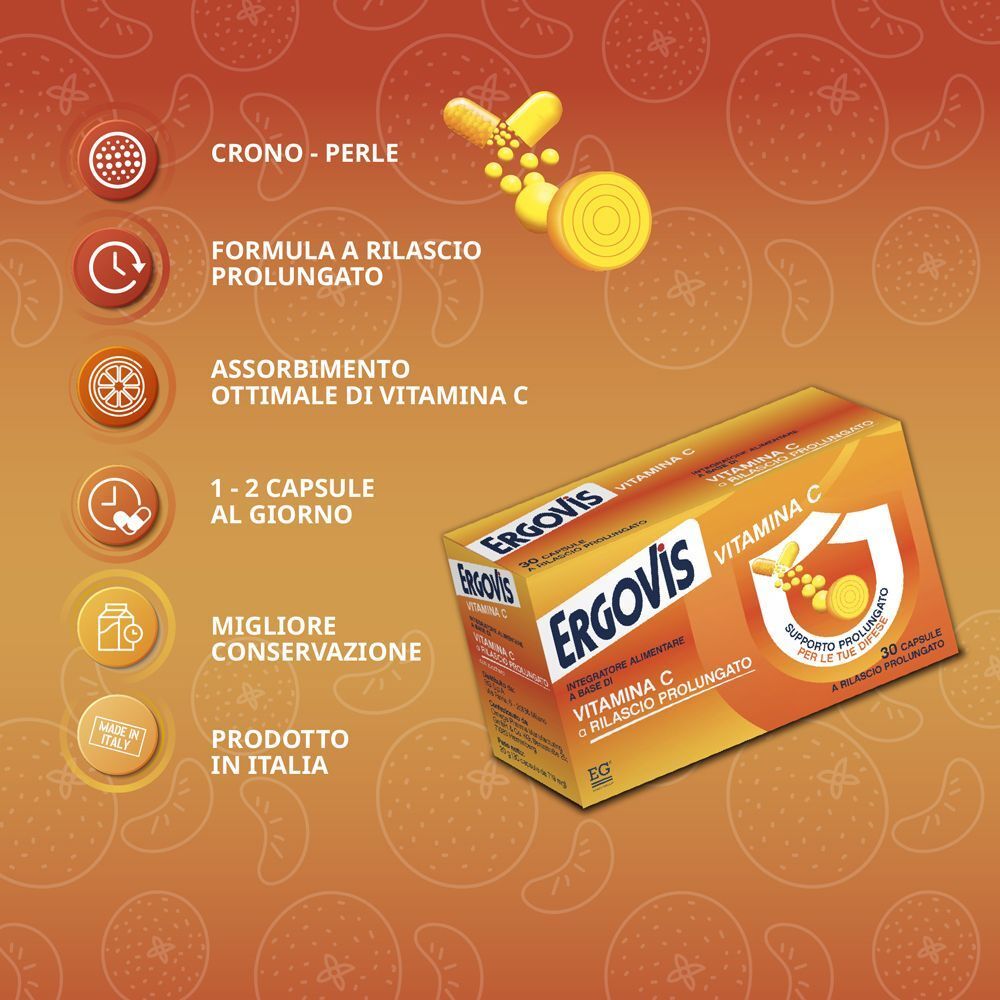 ERGOVIS Vitamina C: capsule a rilascio prolungato, prodotto in Italia.