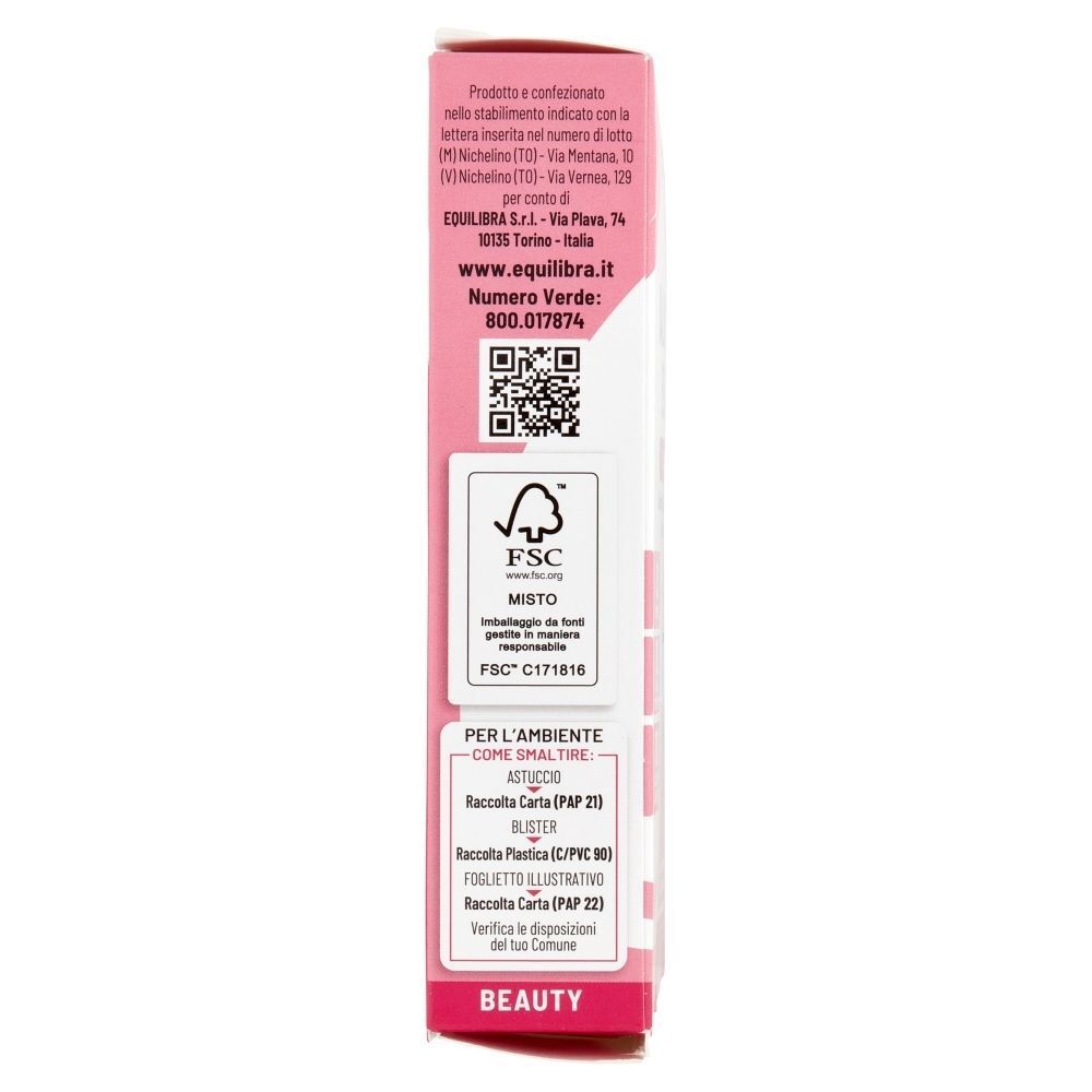 Lato di una confezione Equilibra Ialuronico Beauty con certificazione FSC e info riciclo.