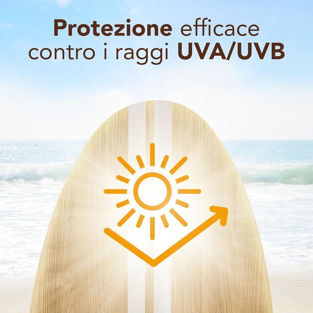 Simbolo protezione solare su tavola da surf.