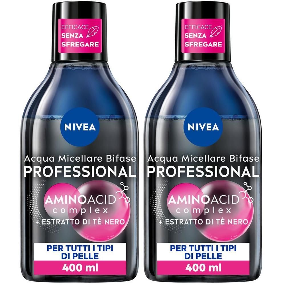 Nivea Micellair Professional Acqua Micellare Bifase 400ml, Detergente viso e occhi struccante bifase