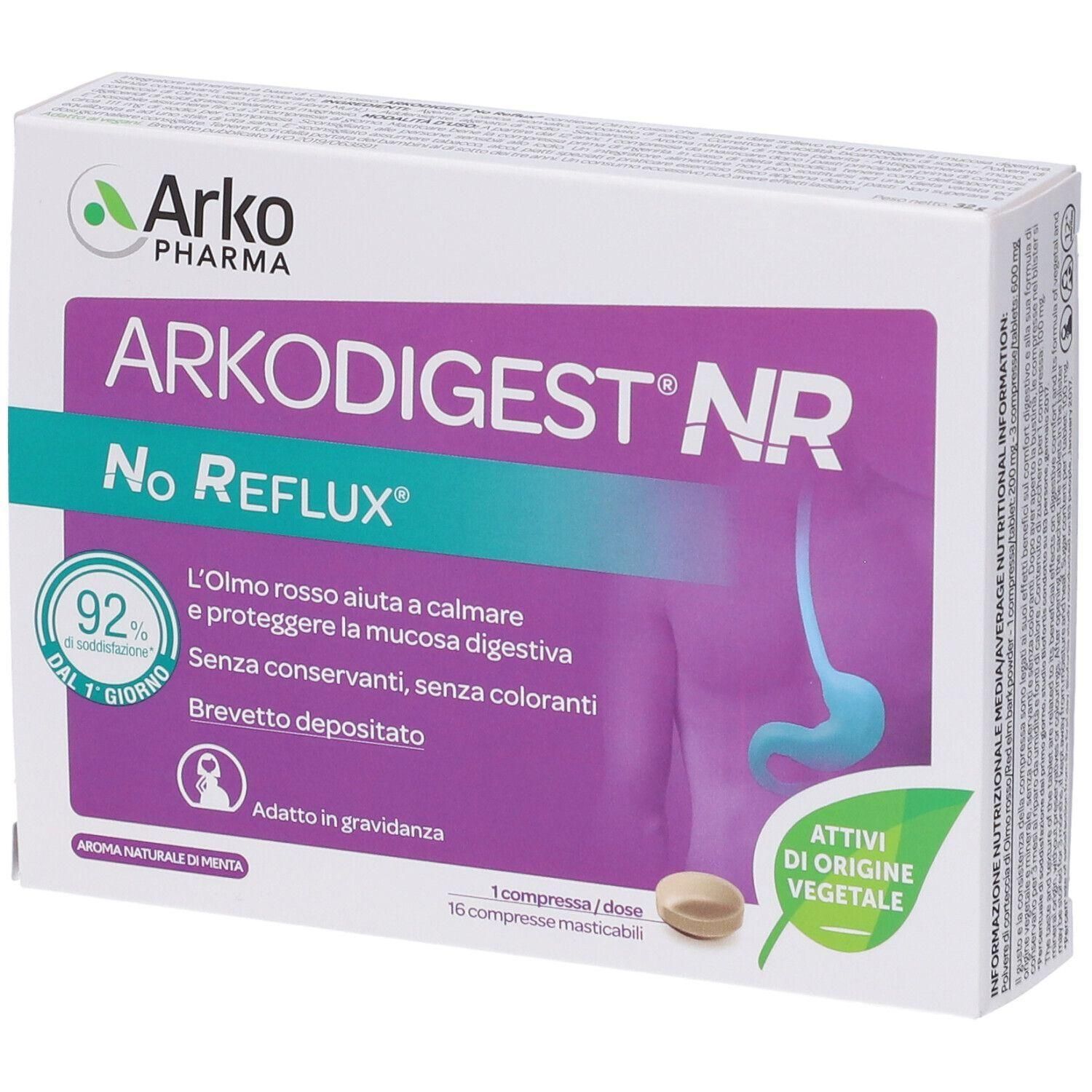 Confezione Arkopharma Arkodigest No Reflux da 16 compresse masticabili.