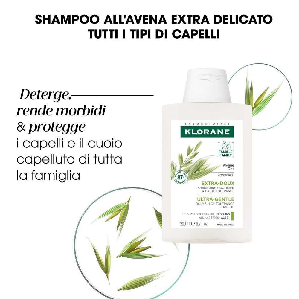 Klorane Shampoo all'Avena Extra delicato 200ml - Tutti i tipi di capelli