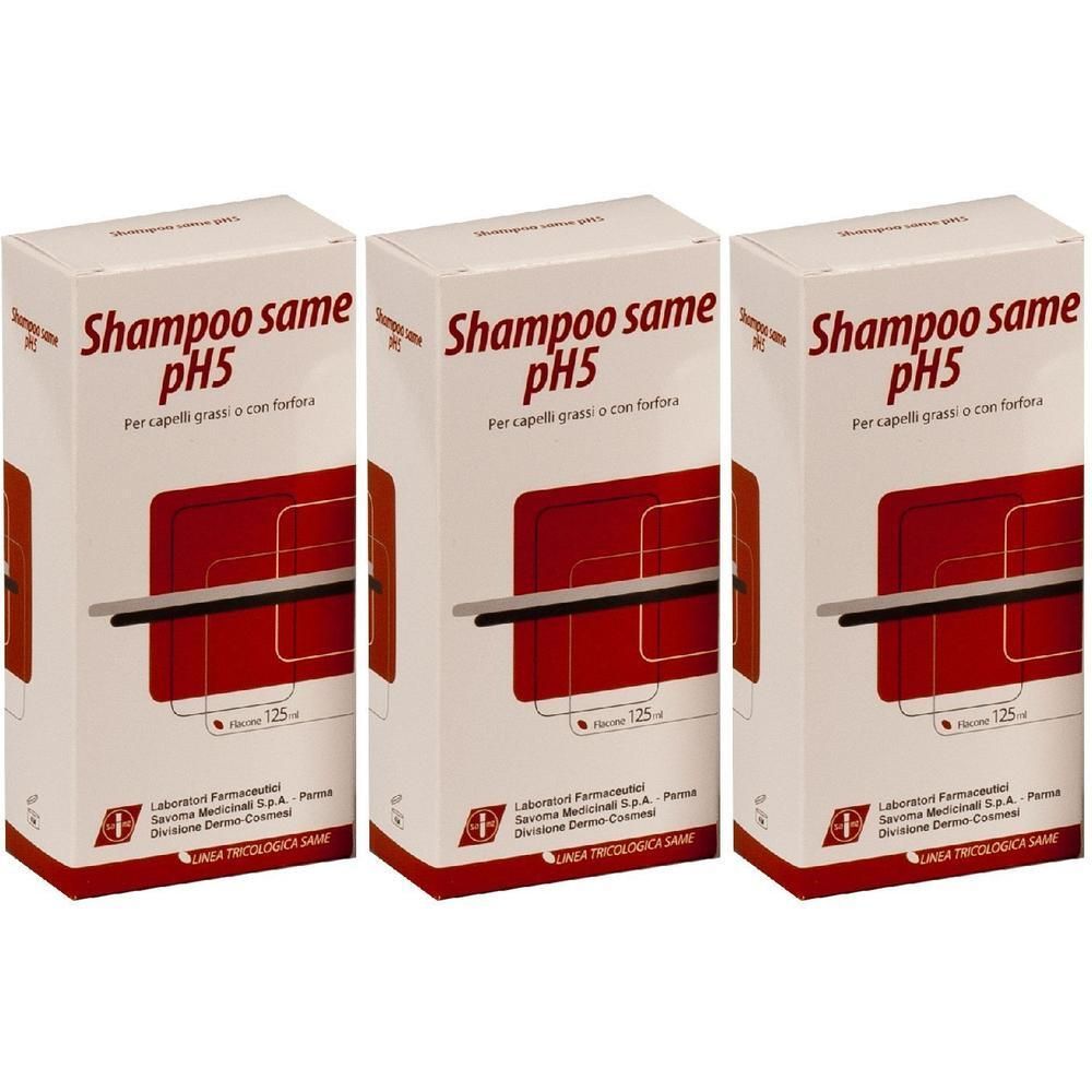 Tre scatole di Shampoo same pH5, bianco con accenti rossi, 125ml.