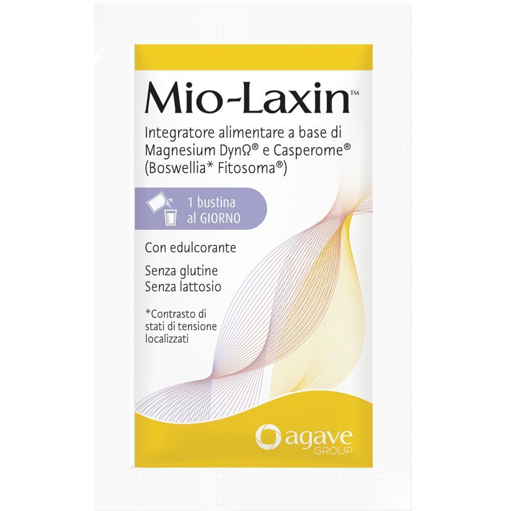 Una bustina di Mio-Laxin, integratore alimentare con Magnesium Dyn® e Casperome®.