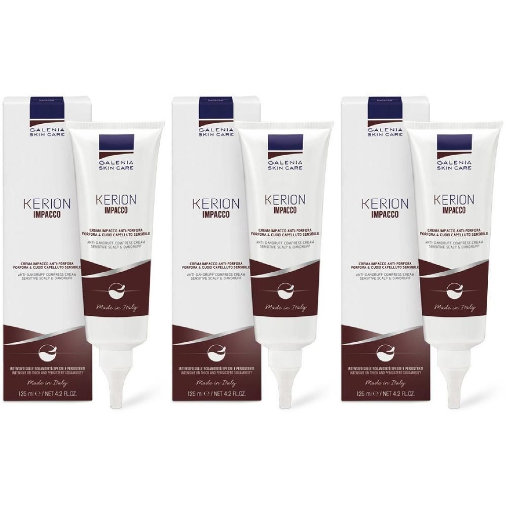 Tre tubi e scatole di crema antiforfora Kerion Impacco.
