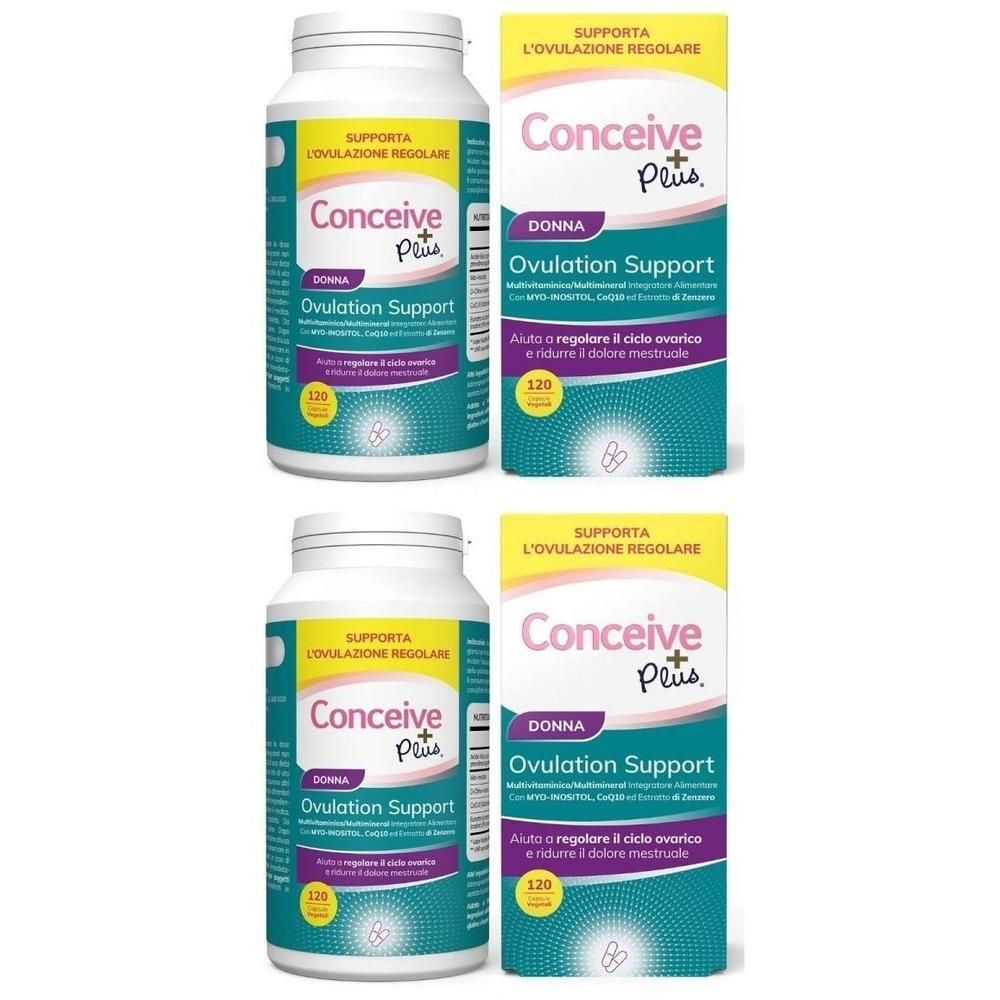 Due confezioni di capsule Conceive Plus DONNA Ovulation Support, 120 capsule ciascuna.