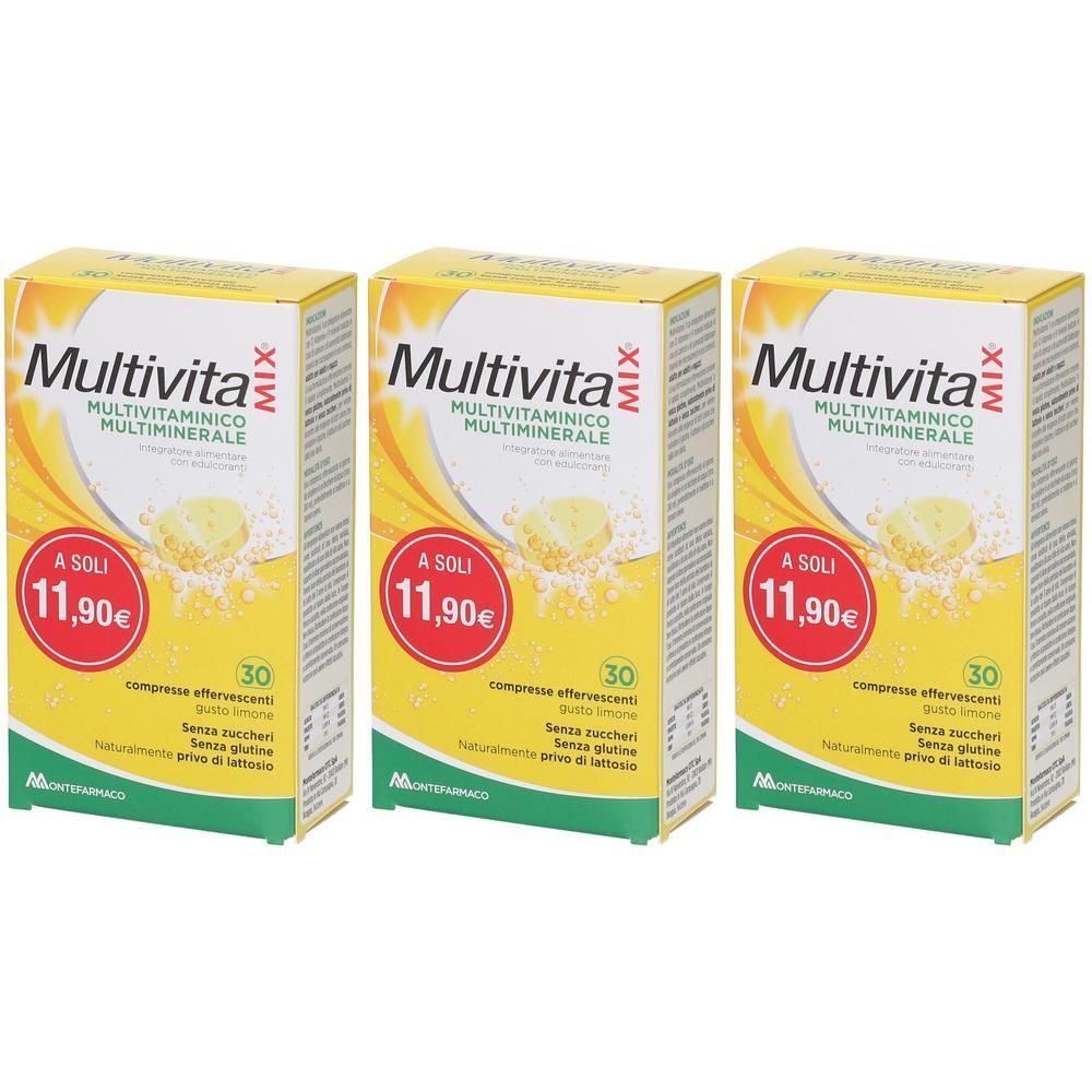 Tre confezioni di Multivita Mix Multivitaminico Multiminerale, 30 compresse effervescenti.