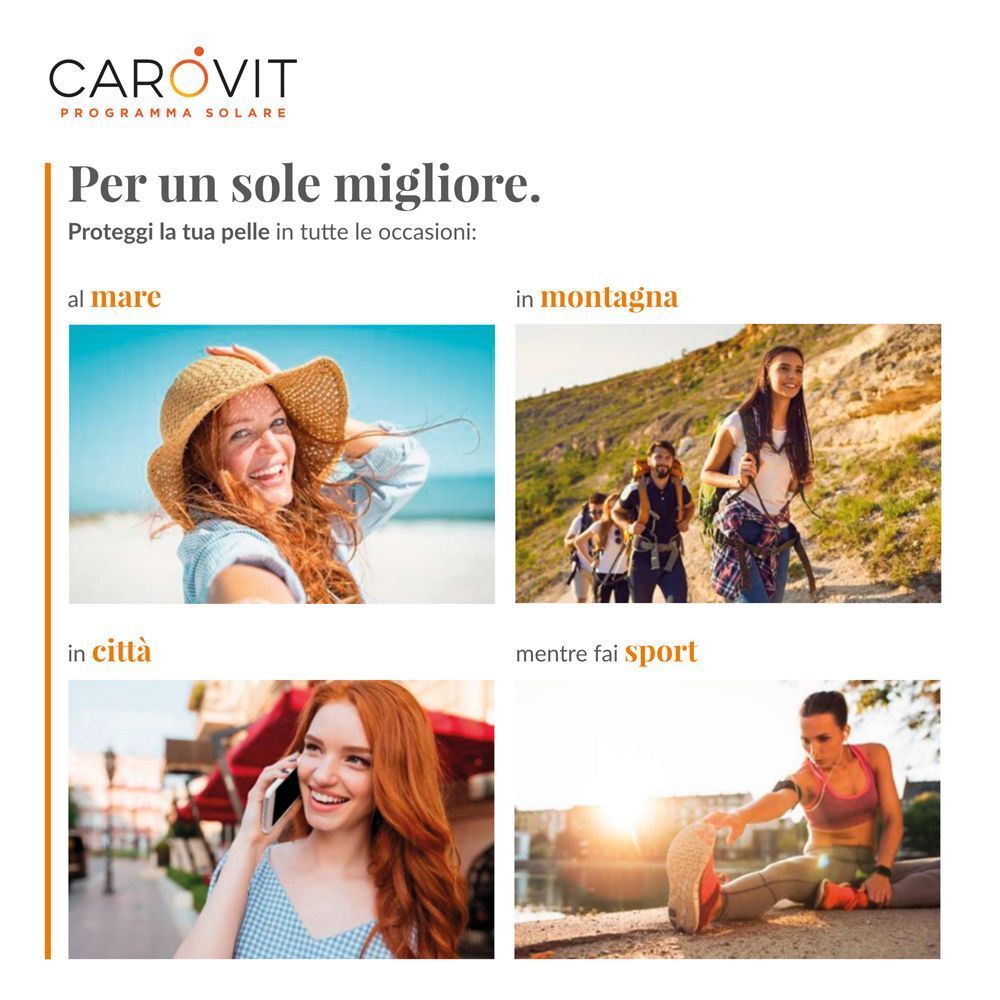 Crema solare CAROVIT per diverse occasioni: mare, montagna, città, sport.