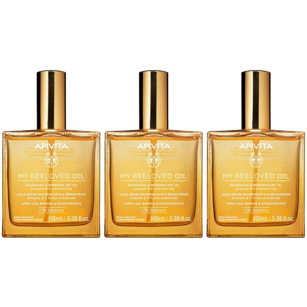 Tre flaconi di APIVITA My Beeloved Oil, 100ml.