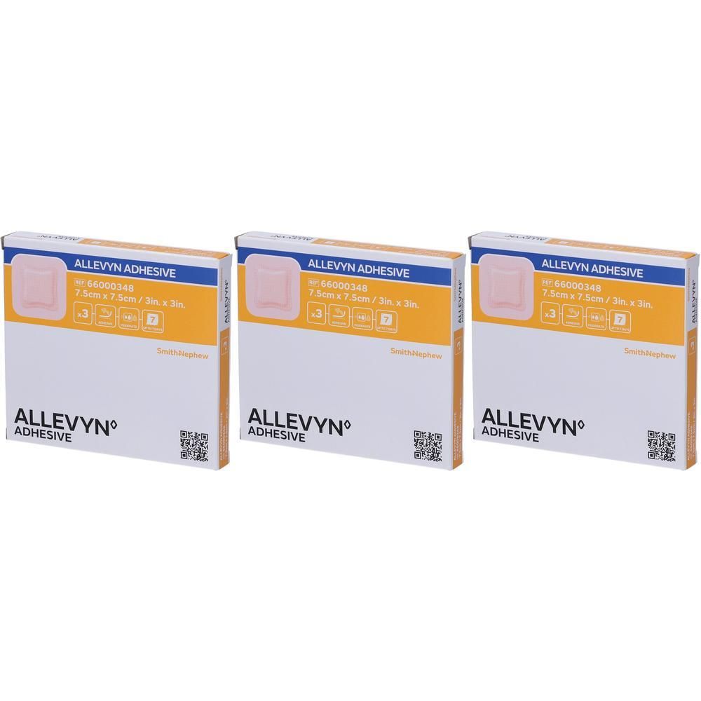 Medicazione Idrocellulare Adesiva Sterile Allevyn Adhesive Altamente Assorbente In Schiuma Di Poliuretano A Struttura Tristratificata 7,5X7,5Cm 3 Pezzi
