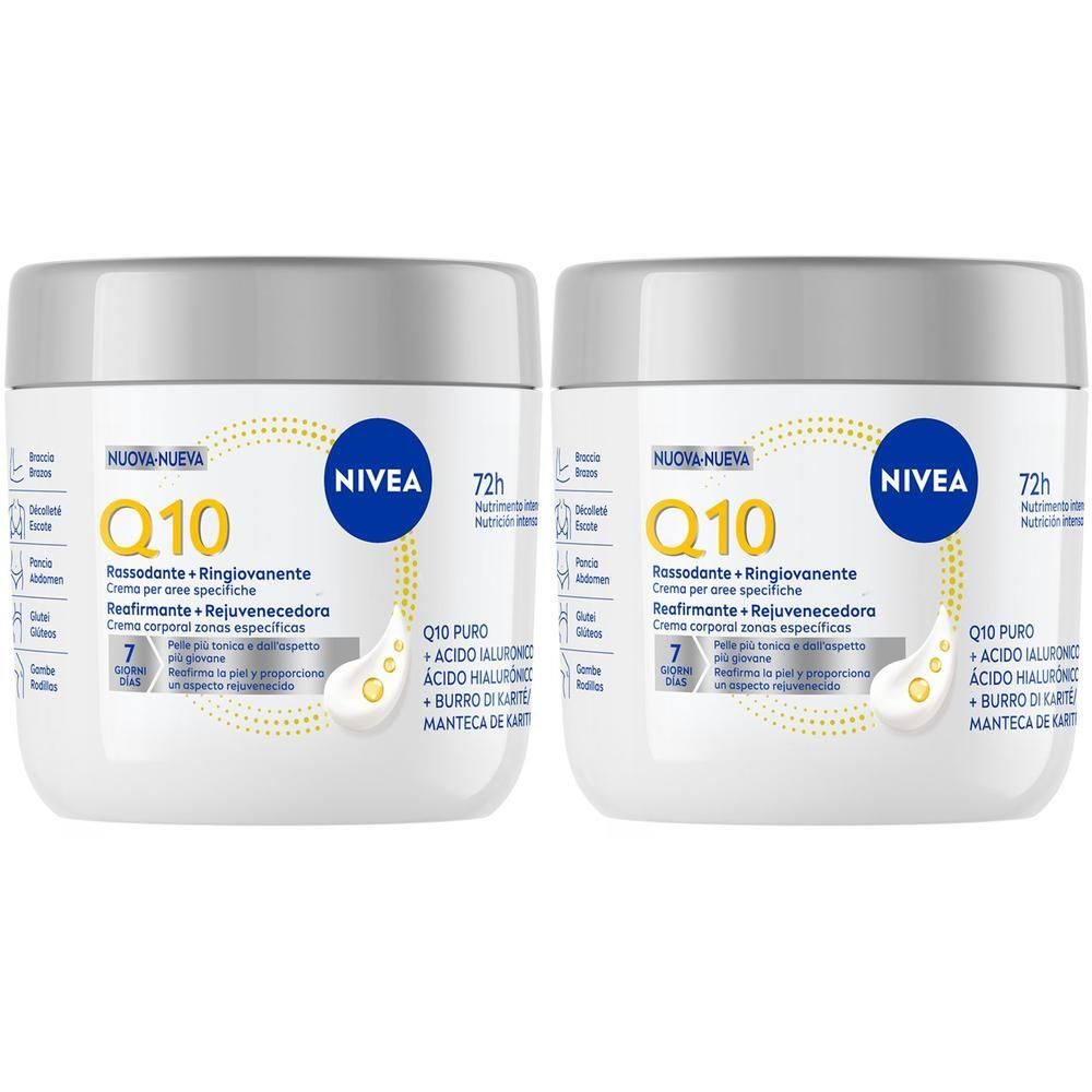 Due barattoli di crema corpo rassodante Nivea Q10.