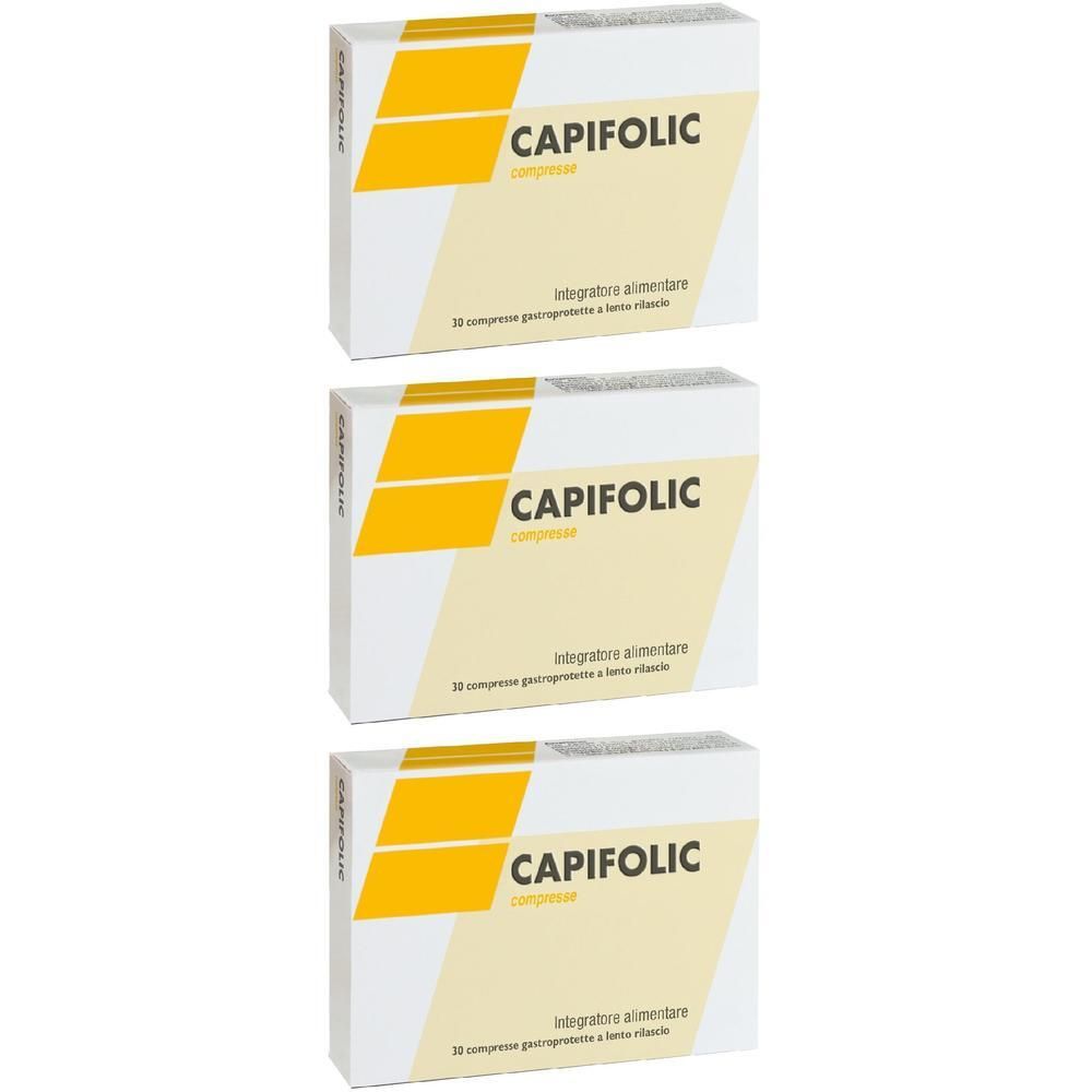 Tre confezioni di Capifolic Compresse, integratore alimentare, 30 compresse gastroprotette a rilascio lento.