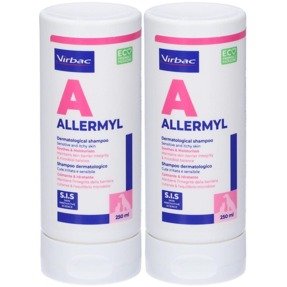 Due flaconi Virbac Allermyl shampoo dermatologico, 250ml.