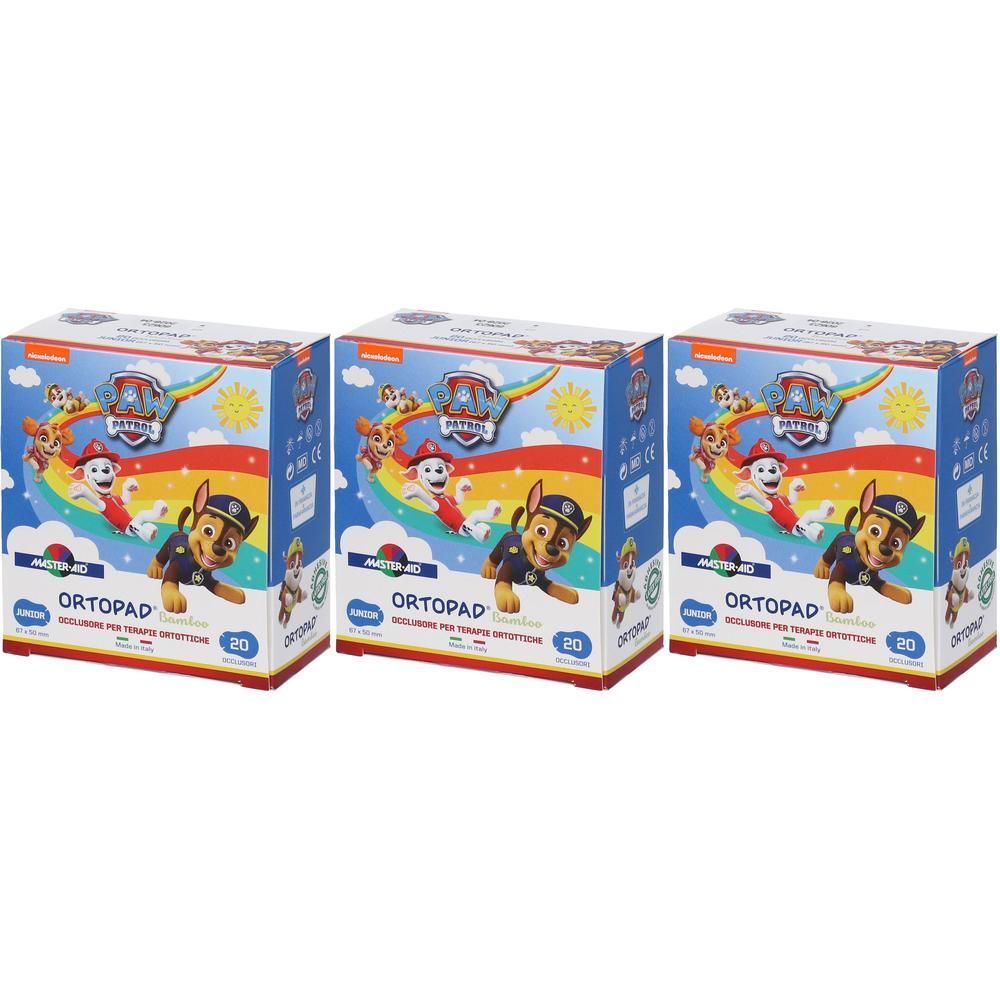 Tre confezioni di cerotti Ortopad Paw Patrol, 20 pezzi per confezione.