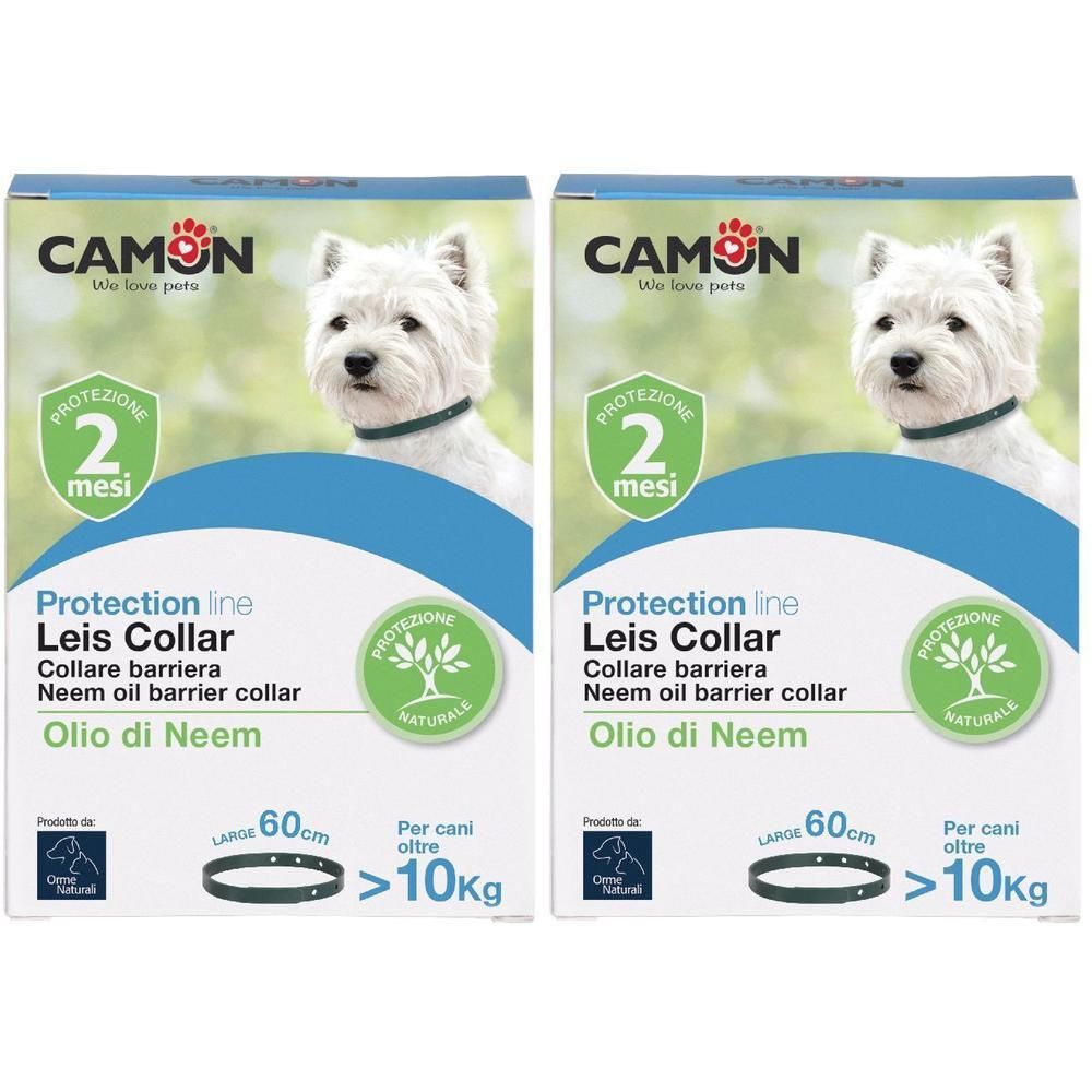 Due scatole di collari barriera all'olio di neem Camon Leis Collar per cani oltre 10kg.