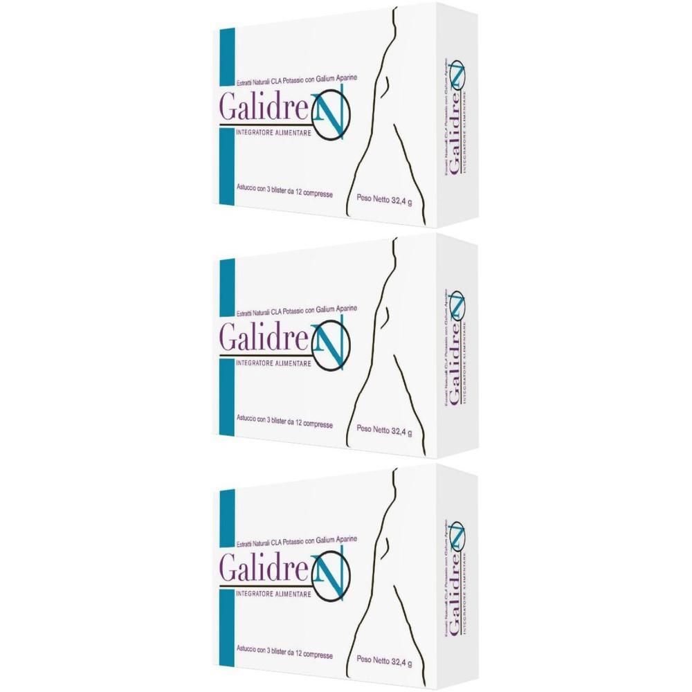 Tre confezioni di Galidren integratore alimentare, 12 compresse ciascuna.