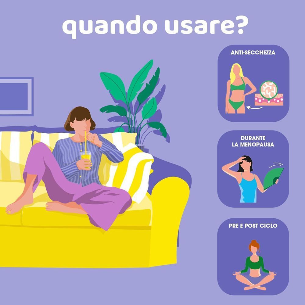 Illustrazioni sull'uso delle maschere intime Chilly Idratante in diverse situazioni.