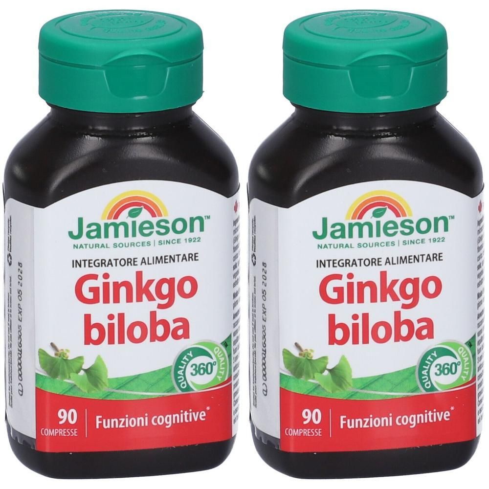 Due flaconi di Jamieson Ginkgo Biloba, 90 compresse per flacone, per funzioni cognitive.