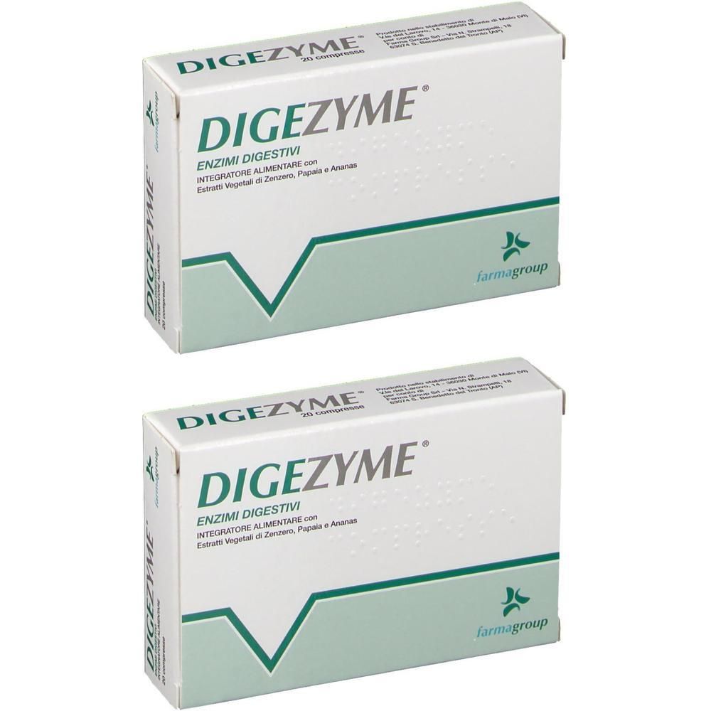 Due confezioni di Digezyme® enzimi digestivi con estratti vegetali.