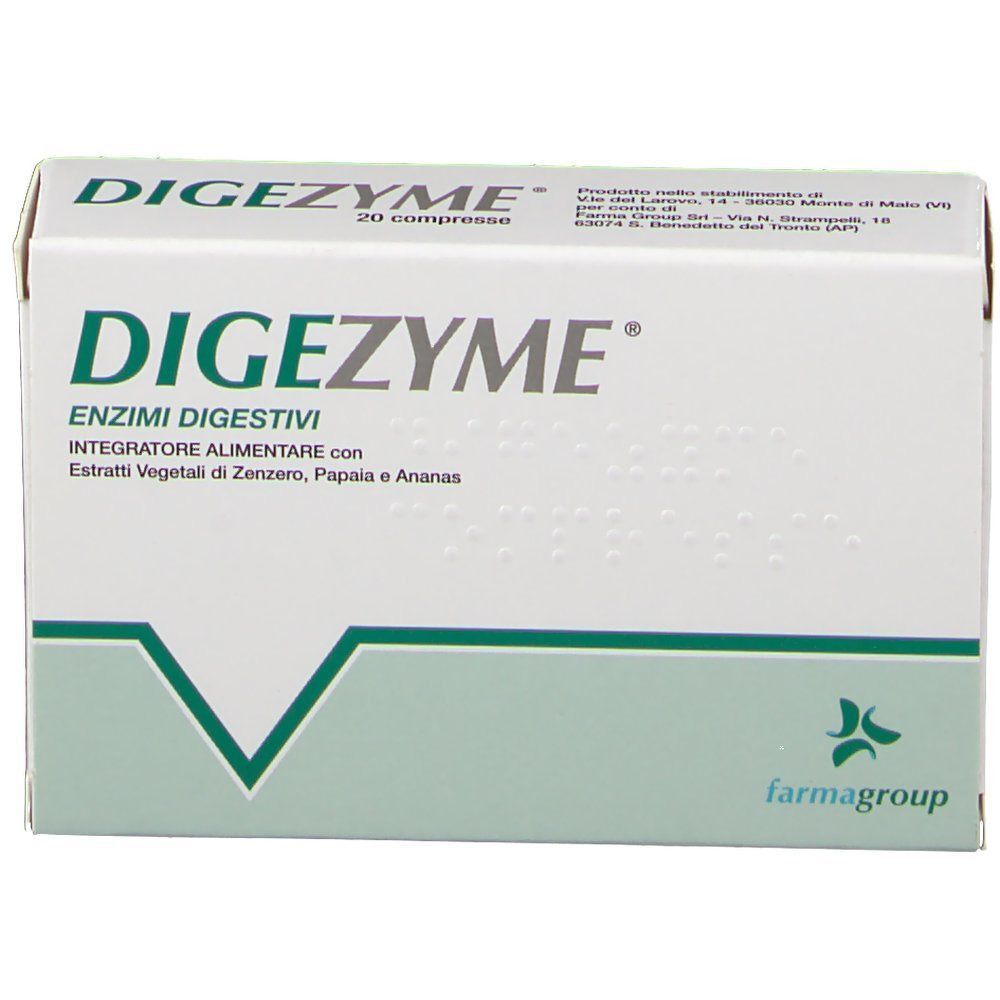 Confezione di Digezyme® enzimi digestivi, con estratti di zenzero, papaya e ananas.