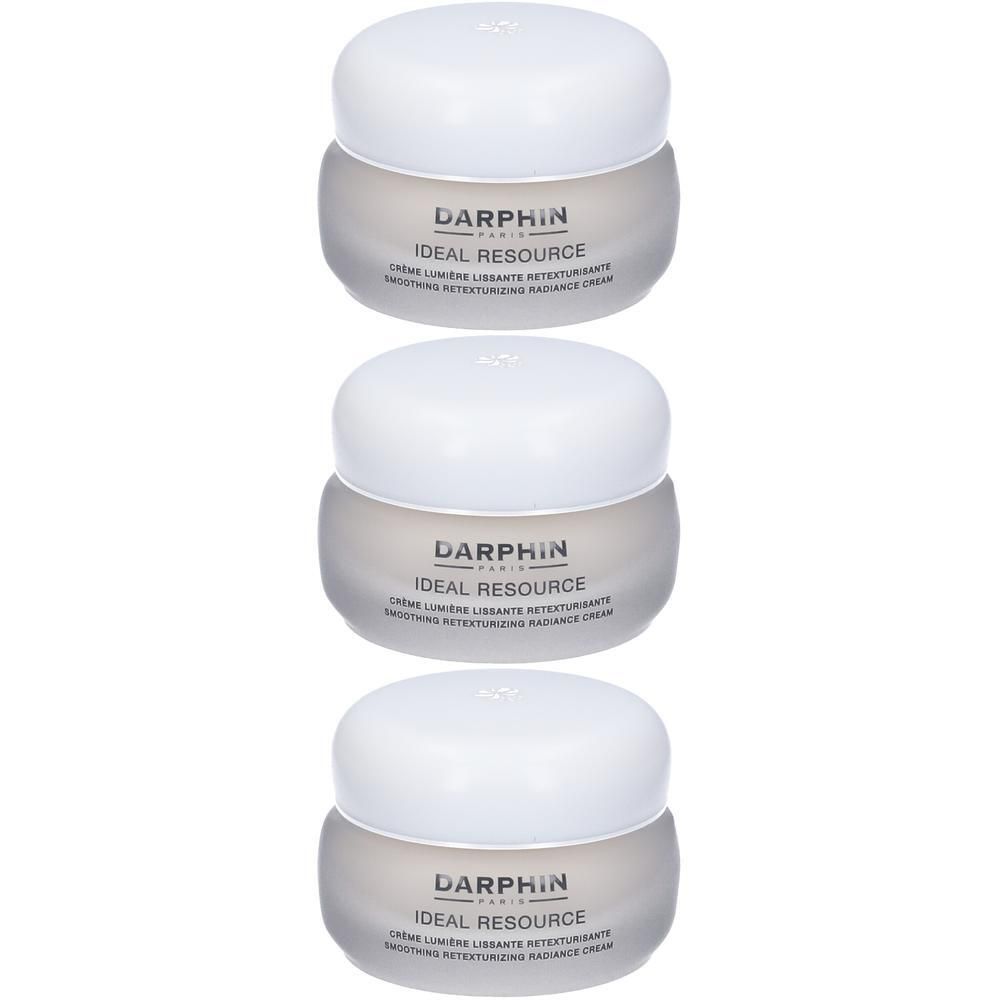 Tre vasetti di crema Darphin Ideal Resource con tappi bianchi.