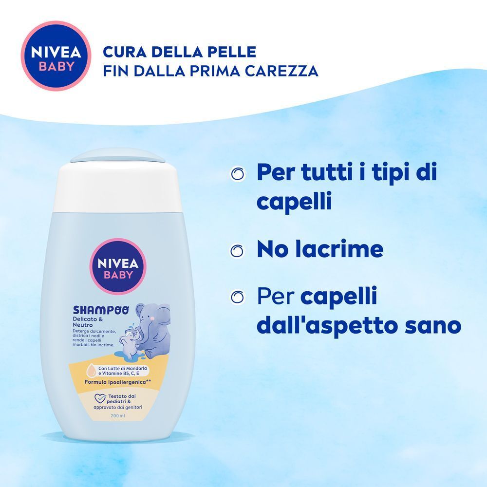 Nivea Baby Shampoo Delicato & Neutro 200 ml, Shampoo bambini per una detersione delicata no lacrime
