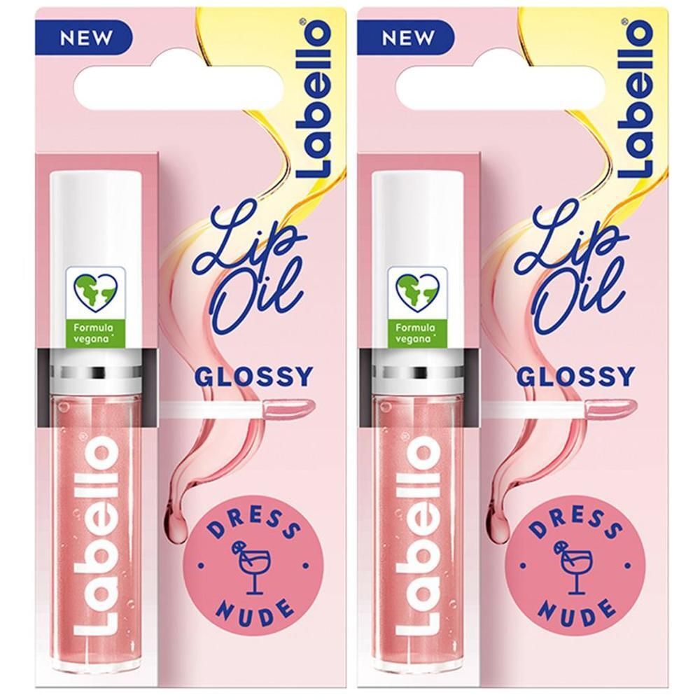 Due Labello Lip Oil Glossy Dress Nude in confezione blister. Con simbolo formula vegana.