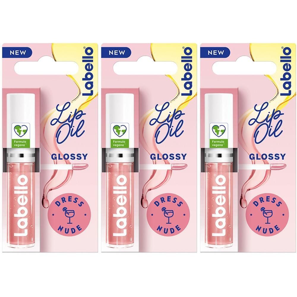 Tre Labello Lip Oil Glossy in confezione, tonalità Dress Nude.
