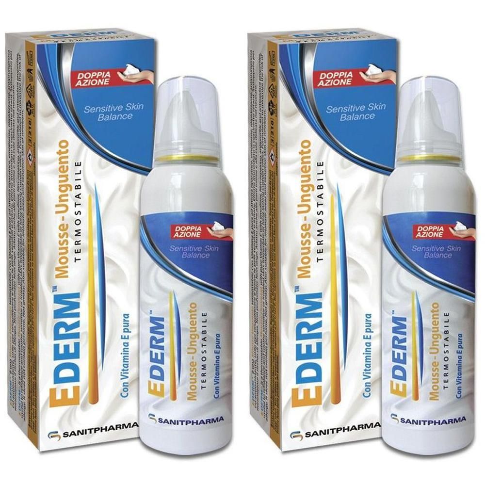 Due flaconi e scatole di Ederm Mousse, Sensitive Skin Balance.