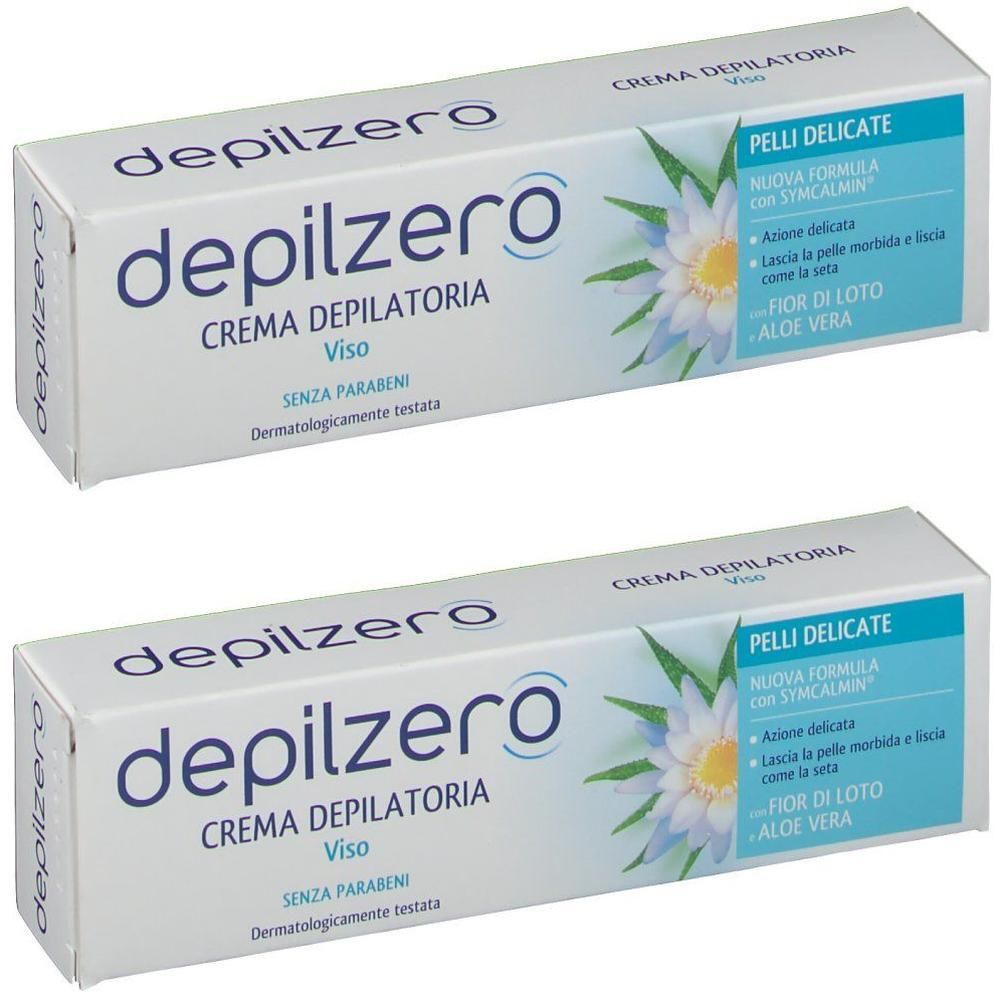 Due confezioni di crema depilatoria Depilzero per il viso, per pelli delicate.