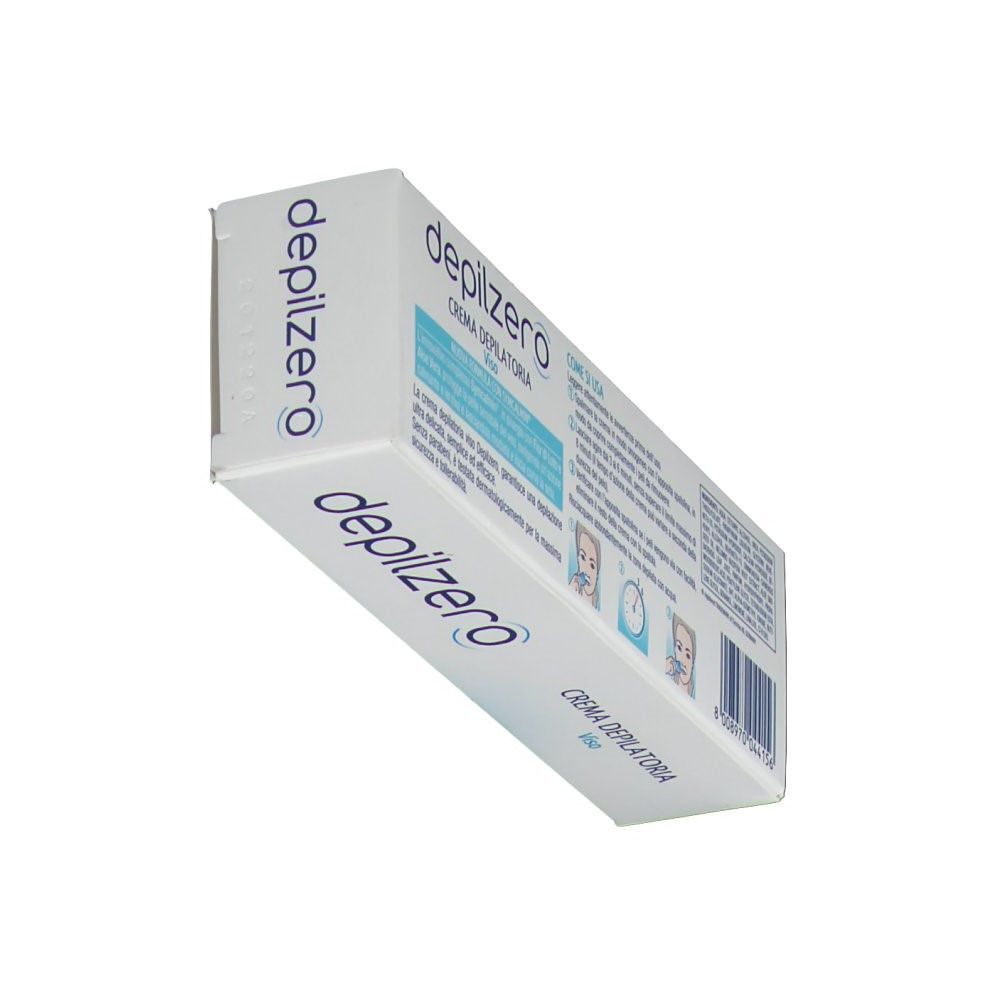 Confezione di crema depilatoria Depilzero per il viso, vista prospettica.