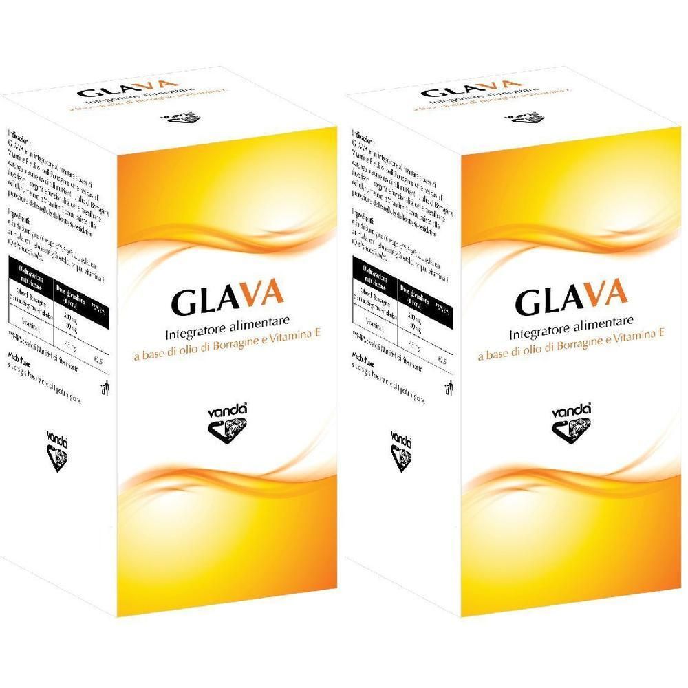 Due confezioni di Glava, integratore alimentare a base di olio di borragine e Vitamina F.