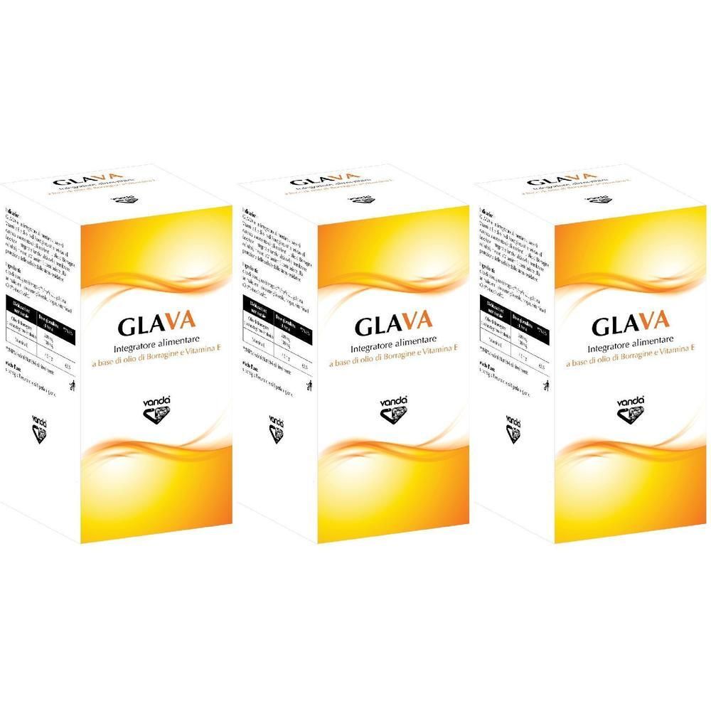 Tre confezioni di Glava, integratore alimentare a base di olio di borragine e Vitamina E.
