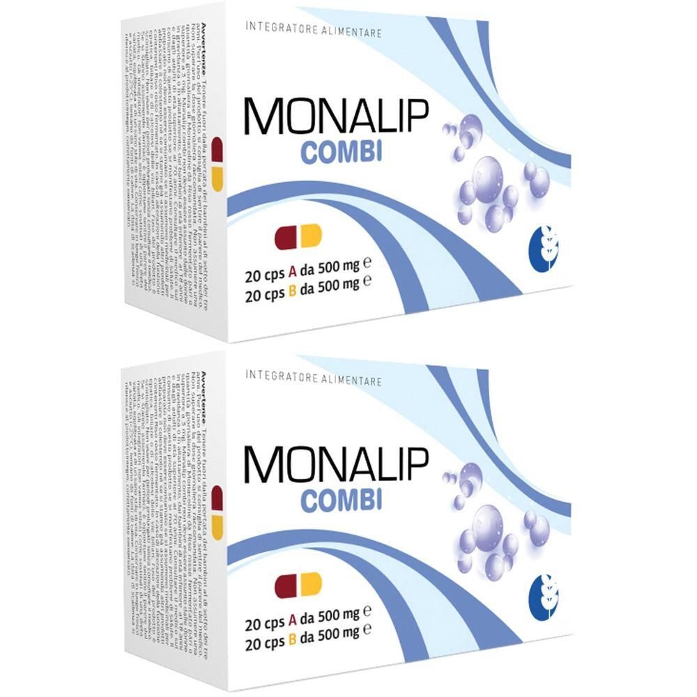 Due confezioni di Biogroup Monalip Combo, integratore alimentare, 20 capsule A e 20 capsule B per confezione.