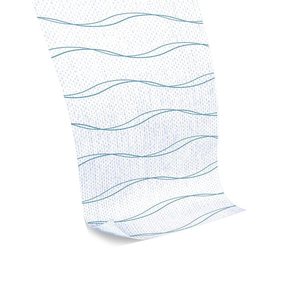 Primo piano di una garza adesiva bianca e flessibile con linee ondulate blu.