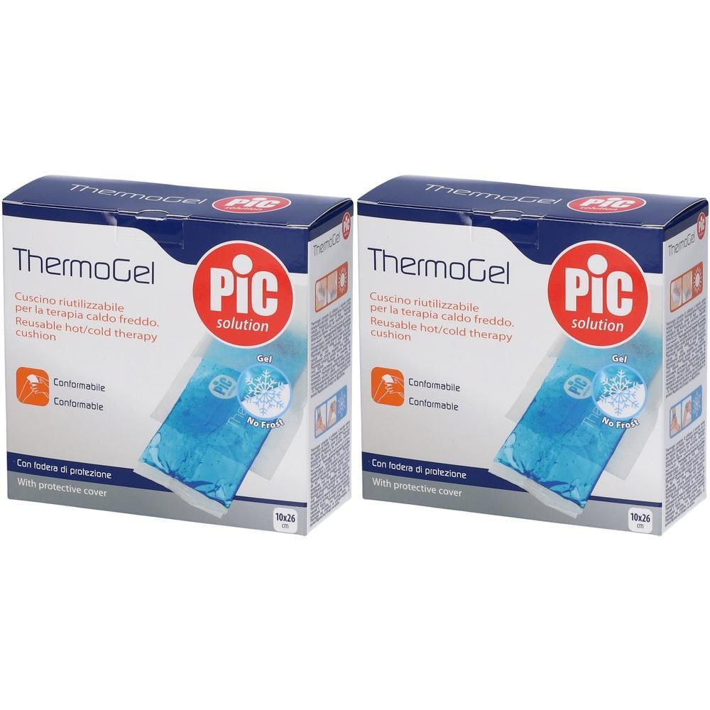 Due confezioni di cuscini PIC ThermoGel per terapia caldo/freddo. Riutilizzabile, con fodera protettiva.