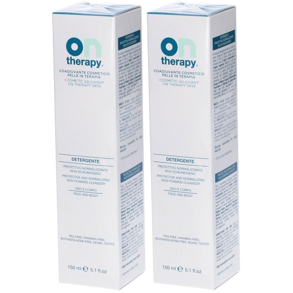 Due scatole di ON THERAPY DETERGENTE, 150 ml, detergente non schiumogeno per viso e corpo.