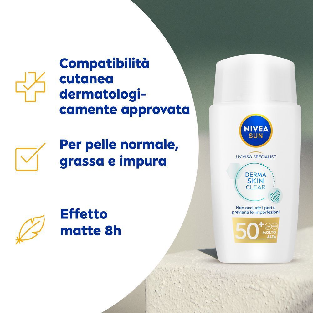 Crema solare Nivea Sun Derma Skin Clear SPF 50+.