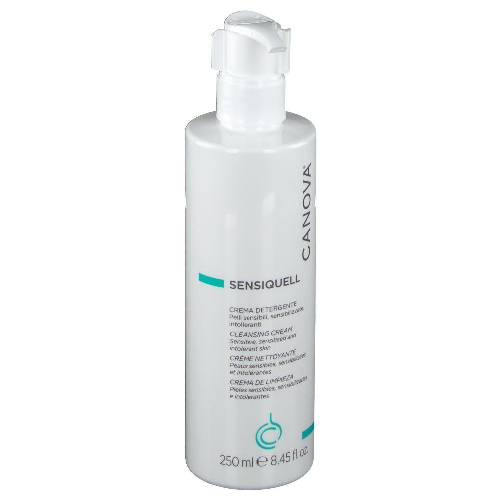 Flacone bianco con dispenser a pompa, CANOVA SENSIQUELL Crema detergente, 250 ml.