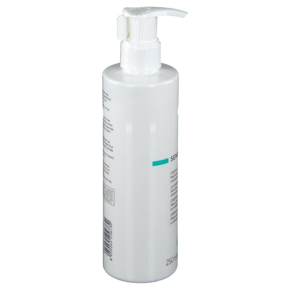 Flacone bianco con pompa ed etichetta 'SENSITIVE', 250ml.