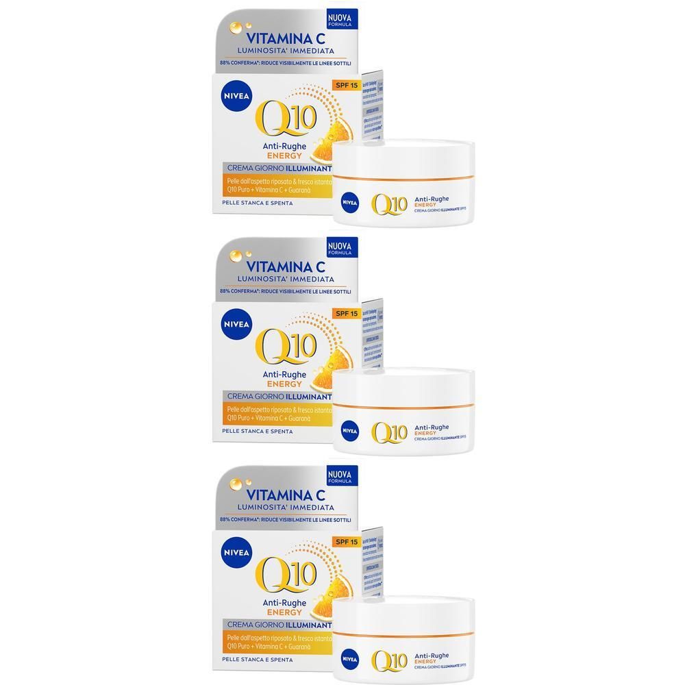 Tre confezioni di Nivea Q10 Anti-Rughe Energy Crema Giorno.