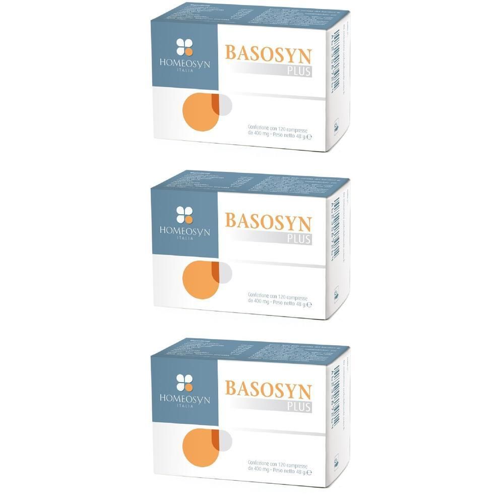 Tre confezioni di compresse Basosyn Plus, 120 compresse per confezione.