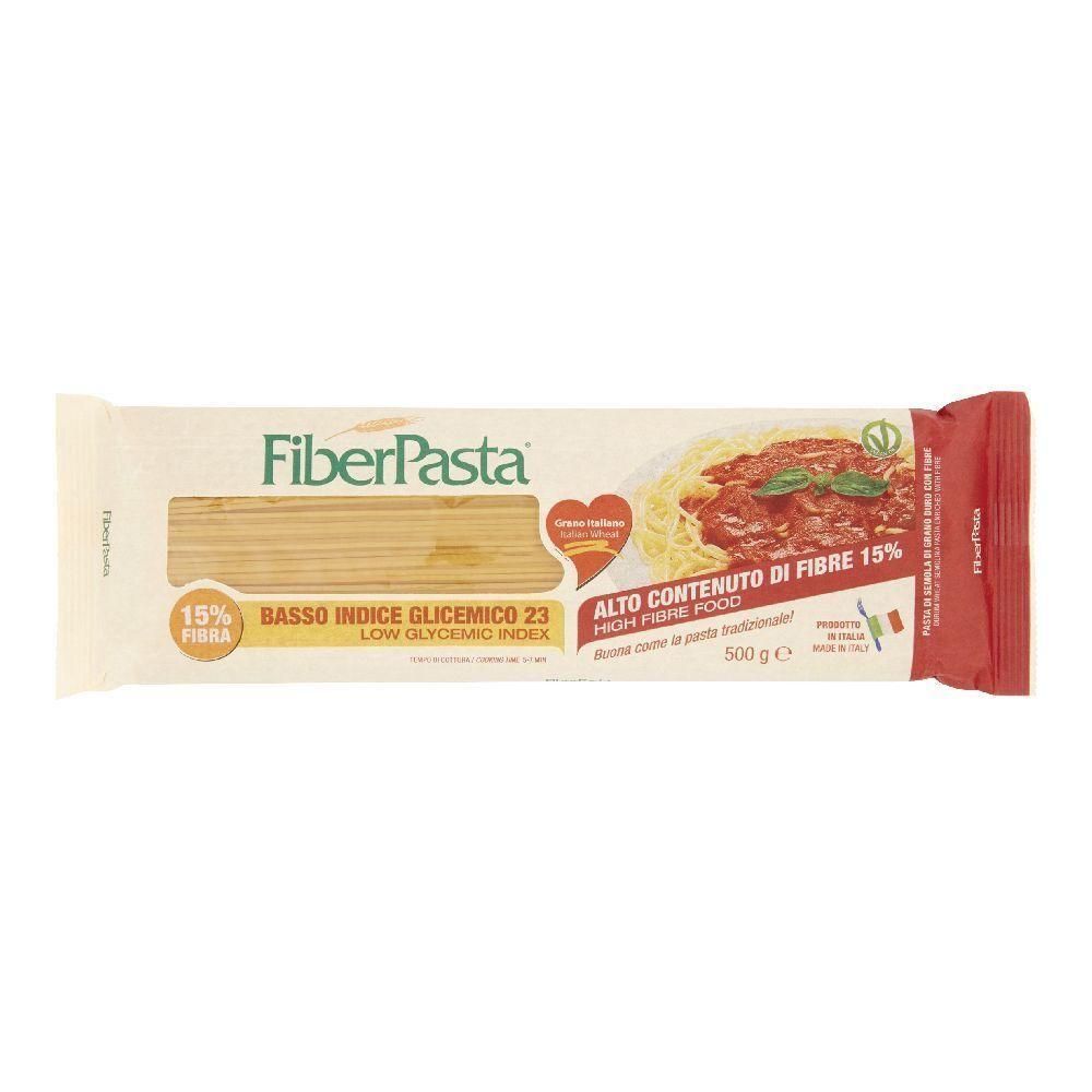 Confezione di spaghetti FiberPasta con 15% di fibre e basso indice glicemico.