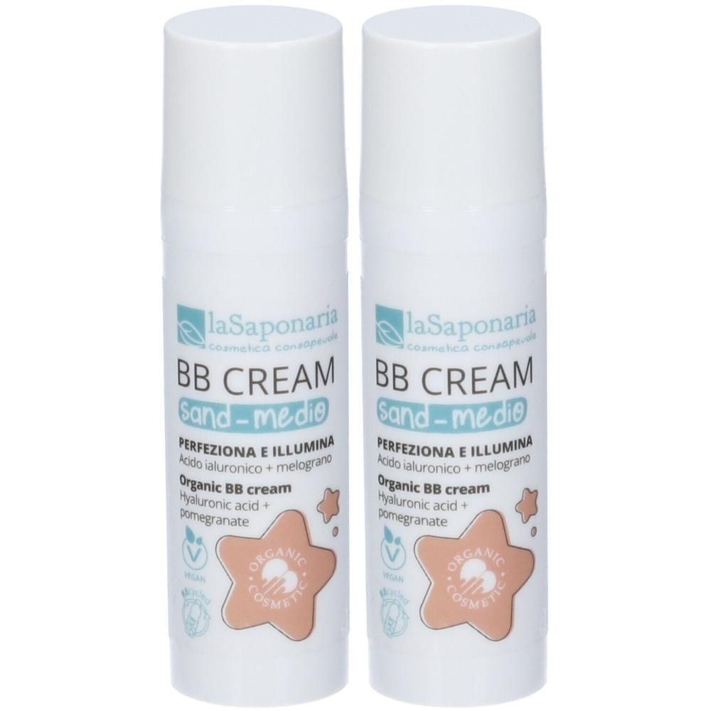 Due flaconi di La Saponaria BB Cream Sand-medio con acido ialuronico e melograno.