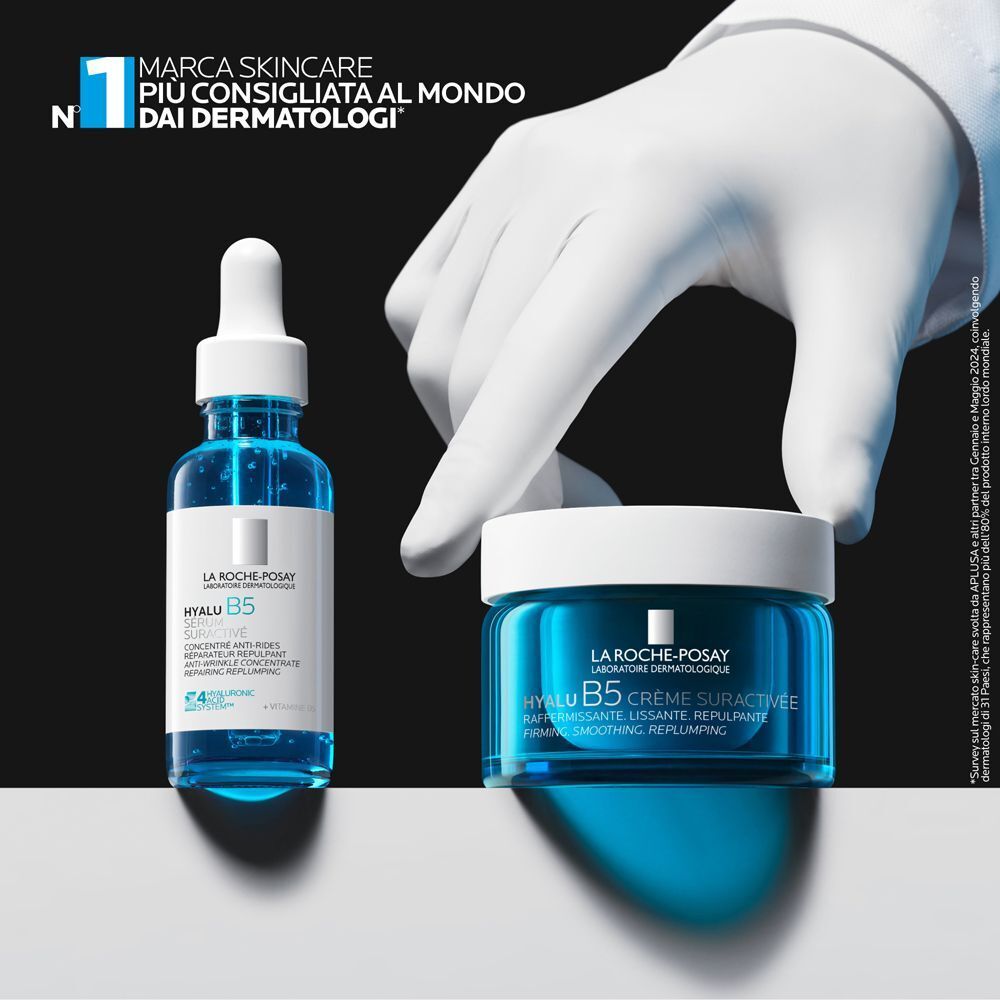 Siero e crema La Roche-Posay Hyalu B5, consigliati dai dermatologi.