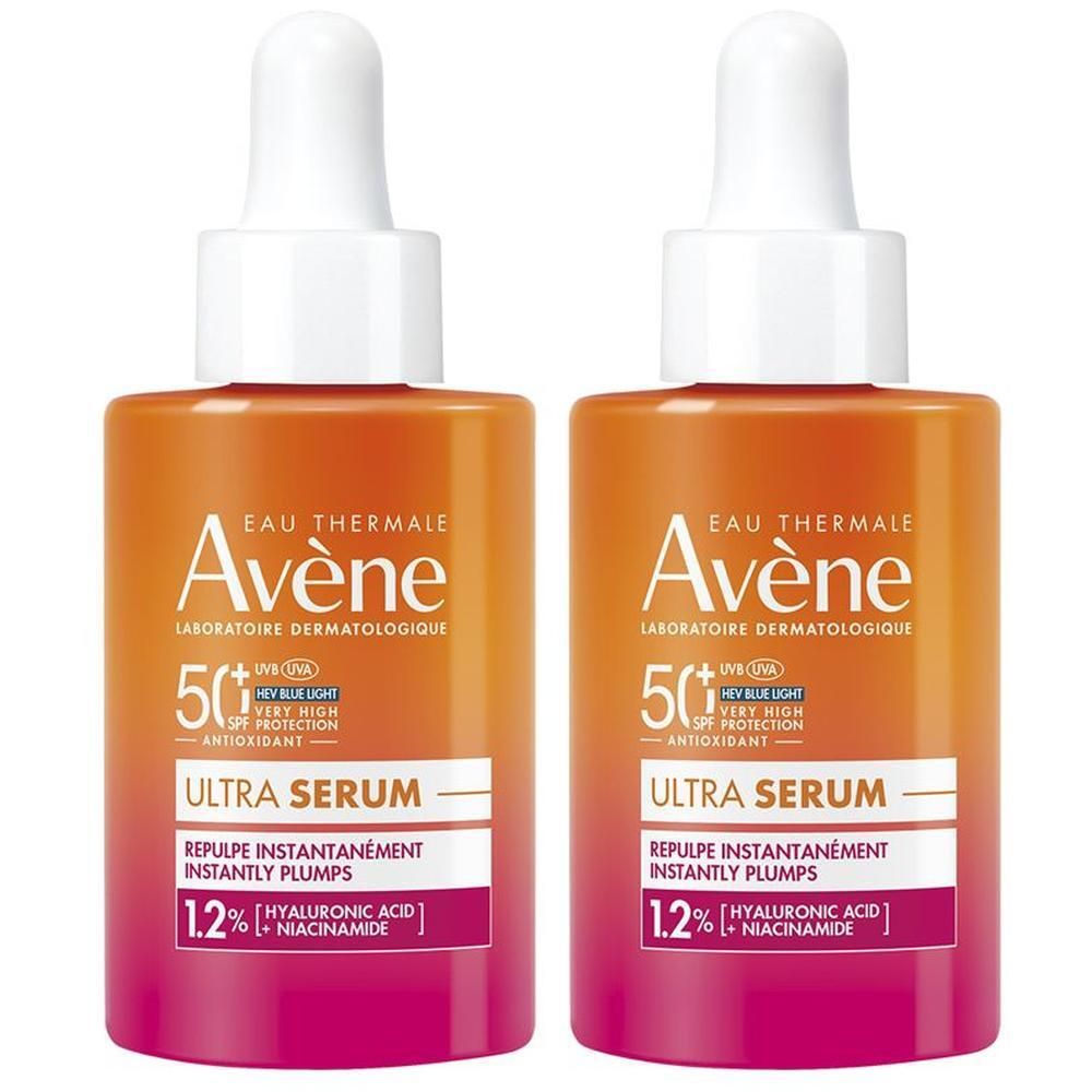 Eau Thermale Avène Ultra Siero SPF50+, Rimpolpa Immediatamente, Protezione solare viso, Acido Ialuronico e Niacinamide, 30ml
