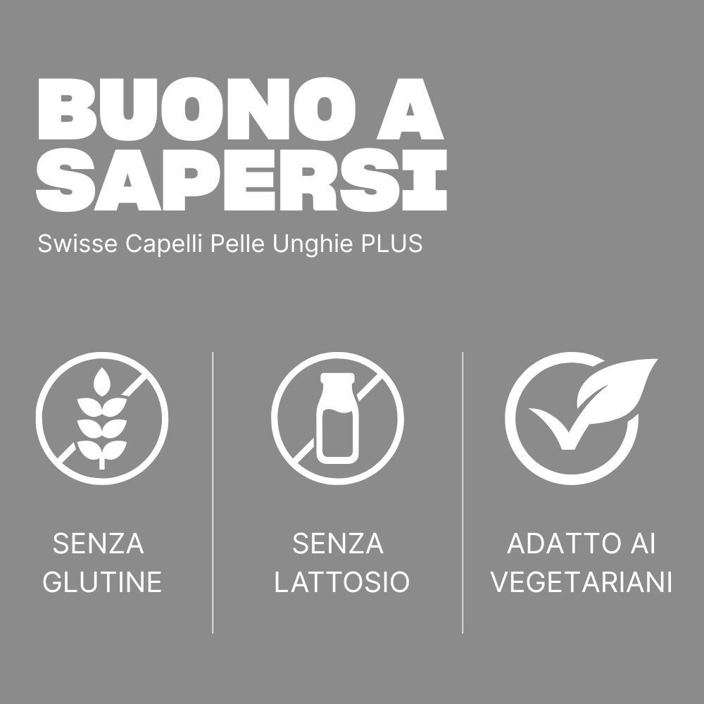 Swisse Capelli Pelle Unghie Plus: Senza glutine, lattosio. Adatto ai vegetariani.